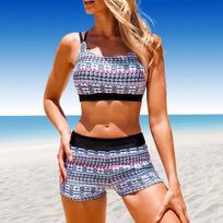 Moteriški maudymosi kostiumėliai Tankini 2 dalių maudymosi kostiumėlis Mėlynas Magic Pattern Lines Spausdinti atostogų maudymosi kostiumėliai S mėlyna