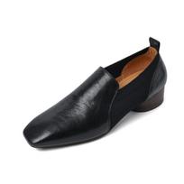 Retro Women Pumps High Heels 2024 Spring Summer Genuine Leather Square Toe Mature Basic Office Lady Elegant Shoes Woman Pumps 34 juoda