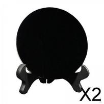 2x Obsidianinis Akmens Diskas Feng Shui Veidrodis Stalui su Stovu Apvalus Mini Nuspėjantiems