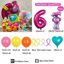 55pcs Troll Foil Helium Balloons Kit Birthday Magic Hair Theme Party Decorat Baby Shower Kids Toys Supplies Air Globlos Balloon 32inch