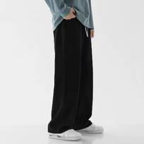 Streetwear Laisvi Džinsai Vyrams Korėjietiško Stiliaus Laisvos Tiesios Plačios Kojos Kelnės Vyriški Drabužiai Juodos Šviesiai Mėlynos XS juoda
