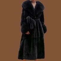 Rudens ir žiemos madingas didelio kailio apykaklės kailinis paltas moterims, vidutinio ilgio ir ilgas, storesnis, temperamentingas, laisvas, kasdienis paltas S juoda