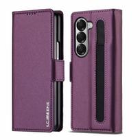 Business leather phone case for Samsung Z fold 7 6 5 4 3 fold6 fold5 fold4 Fold3 5G with pen holder wallet cards slot flip cover For Galaxy Z Fold7 violetinė