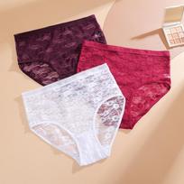 3Pcs/Set Women's Lace Panties High Waisted Sexy underwears Transparent Lady's Underpants Close Fitting Plus Size Briefs S-XXL S