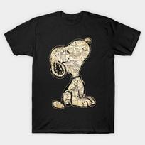 Men Black Print T-shirt Snoopy Vintage Comic Strip Collage No-Cut Transfer Paper Print Cotton Tshirt L juoda