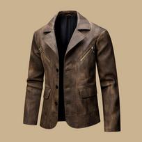 Vyriškas odinis kostiuminis švarkas Motociklininko atlapas Vyriškas retro PU odos švarkas Slim Fit švarkas Vyrams S ruda