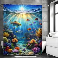 Underwater Ocean Shower Curtain Colorful Fish Coral Reef Scene Sunlight Rays Marine Life Decor Tropical Bathroom Design 120x180CM