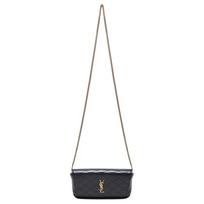 Saint Laurent Ysl Gaby Gold Logo Quilted Lambskin Leather Shoulder Crossbody Phone Bag Women Bags Black 742579-1EL07-1000 Basic Set (Bag+Dust Bag)