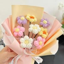 Handmade Crocheted Bear Flower Bouquets Hand-Woven Rose Flower Bouquets Finished Producted Valentine Day Girlfriend Lovers Present