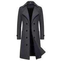 Youth Long Double-Breasted Elegant Windbreaker Autumn Daily Simple Slim Outwear L tamsiai pilka spalva