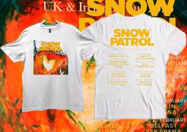 Snow Patrol JK stiprintuvas; Airija 2025 m. Turo Marškinėliai. Neoficialus sublimacinis spaudas. Unisex marškinėliai S