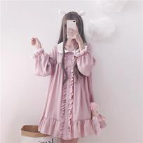 Pavasario rudeninė suknelė Moteriška Harajuku Rožinė moteriška raukšlėtiniai nėriniai Kawaii Suknelės Lolita Cosplay Saldžios Laisvos Vestidos One size rožinė
