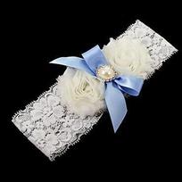 Prom Sexy Bridal Blue Satin Flower Girl White Pearl Garter Lace Bowknot