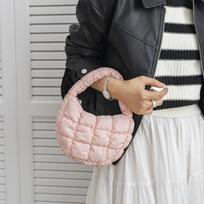 Madingas mini puffer krepšys dygsniuotas apskritas telefono piniginė Elegantiškas purpurinis minkštas nailoninis paminkštintas raktų maišelis Paprasta tendencija rankinė rožinė