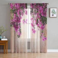 Raudonos gėlės lentos lapai augalinis tiulis Permatomos užuolaidos svetainės dekoravimui Langų užuolaidos miegamajam Voile organza užuolaidos W135 x H115cm x1&Rod Pocket