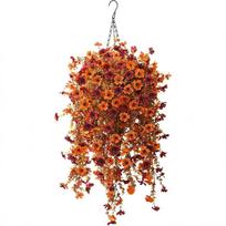 Hanging Silk Mums Outdoor Decor UV Resistant Flowers Dark Red and Brown