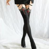 Sexy Black Garter Socks Women Open Crotch Thigh-high Silk Stockings Female Suspender Garter Belt Long Socks Red Line Pantyhose For 40-70kg