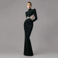 New fashion slim slimming bandage dress temperament diamond design sense evening dress women's long skirt S juoda
