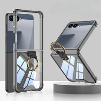 Skirta Z Flip7 5G Madinga žiedo sagtis HD Skaidrus telefono dėklas, skirtas Samsung Galaxy Z Flip 7 Zflip7 Oro pagalvės Bamperio Apsauginis Korpusas Galaxy Z Flip7 juoda