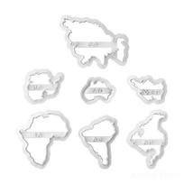 Seven Continents Shape Cookie Cutters 3D Plastic World Map Biscuit Mold Cookie Stamp DIY Fondant Cake Mould Pastry Baking Tool white