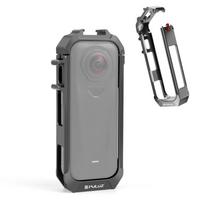 For Insta360 X4 Air PULUZ Metal Protective Cage Rig Housing Frame with Expand Cold Shoe Base (Grey) tamsiai pilka spalva