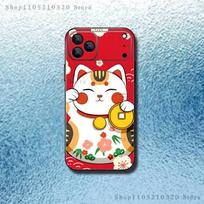 Japonijos laimingas katinas Telefono dėklas iPhone 17,16,15,14,13,12,11,Pro,Max,Plus,E,Air,Mini Apsauginis juodas dangtelis iPhone12