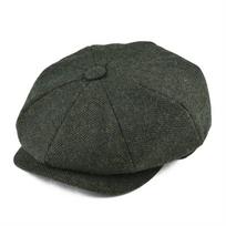 BOTVELA Tweed Wool 8 Panel Black Herringbone Newsboy Cap Men Classic 8-Quarter Panel Style Flat Caps Women Beret Hat 59cm armijos žalia spalva