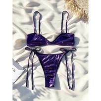 Naujas Seksualus PU Dirbtinės Odos Aukšto Kirpimo Bikini Moterims Maudymosi Kostiumas Moteriškas Maudymosi Kostiumas Dviejų Dalių Bikini Rinkinys Maudymosi Kostiumas Swim S violetinė