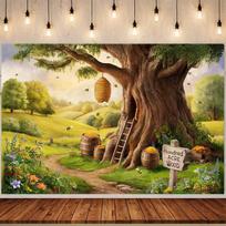 2D Šimto akrų miško fonas animacinio personažų temos fotosesijai ir renginio dekoravimui 47.2x31.5inch/120*80cm
