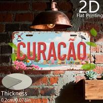 Vintažinis Karibų CURACAO Olandų Karibų salų Peizažas Flamingas Spalvingi Pastatai Numerio Plokštelė D Plokščias Aliuminio Skardos Ženklas Sienos Dailė 15x30cm(5.9x7.8inch)