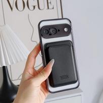 Skaidrus belaidžio įkrovimo magnetinis dėklas Google Pixel 9 Pro XL 9A 8A 7A, su kortelių laikikliu iš PU odos, atsparus smūgiams, apsaugantis kamerą, TPU telefono dėklas Google Pixel 9 Pro XL juoda