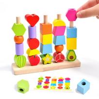 Montessori mediniai karoliukai sekos žaislas, dėliojimo kaladėlės ir nėrimo karoliukai, ir formų atitikimo dėlionė, Montessori mokomieji žaislai, dovanos