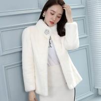 Imitation mink coat women's short stand-up collar autumn and winter top imitation fur jacket imitation velvet new S send brooch