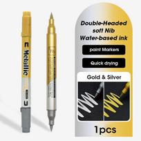 1pcs Double-Headed Metal Markers Gold & Silver Ink Waterproof Quick-Dry Paint Pens for Greeting Card DIY Drawing And Signature