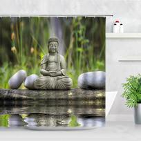 Indijos Meditacijos Buda Dušo Užuolaidų Rinkinys 3D Zen Retro Stiliaus Modernus Namų Dekoras Vonios Kambarys Poliesterio Audinys Vonia Vonia Užuolaida W60H190(CM)-1 Pcs green