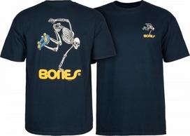 Powell Peralta BONES SKATEBOARDING SKELETON Riedlentės Marškinėliai Tamsiai Mėlyni Unisex Marškinėliai L