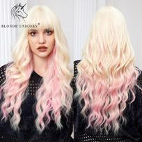 BLONDE UNICORN Ilgi blondinai rožiniai sintetiniai perukai moterims Banguotas perukas su kirpčiukais Daily Cosplay Party Naudojamas karščiui atsparus pluoštas