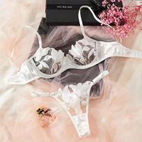 Maži, šviežių gėlių siuvinėti apatiniai, seksuali liemenėlė, sekso rinkinys moterims 23171 S balta