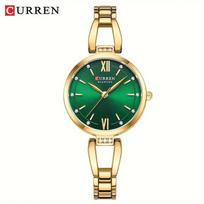 CURREN Elegant Quartz Women's Wristwatch - Round Case, Stainless Steel Band, Analog Display, Non-Rechargeable Battery Powered 9092 žalia