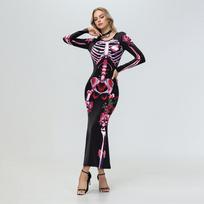 Moteriškas Helovino skeletas kaukolė gėlės vaiduoklis skaitmeninė spauda ilgomis rankovėmis suknelė suaugusiųjų festivalio vakarėlio vaidmenų žaidimų apranga S