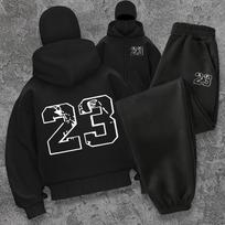 Men's and Women's Casual Double Hood Zipper Sweatshirt and Set, Street Pants Sweatshirt with Creative Print of the Number  23 S