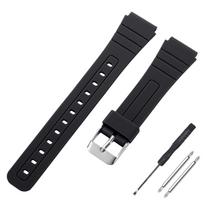 18 mm silikoninis laikrodžio dirželis Casio F91W W-800H SGW400 F91W F84 F105/108 A158/168 AE1200/1300 laikrodžiui, minkštos vyriškos apyrankės 18mm&Silver Buckle juoda