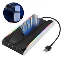 PS5 Slim/PS5 Pro vertikalus aušinimo stovas pagrindas RGB VR ausinių valdiklių įkrovimo dokas su 3 greičių aušinimo ventiliatoriumi PS5 juoda