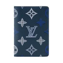Louis Vuitton Gradient Triple Silk Print Logo Monogram Shadow Leather Card Holder Men Card Holder Deep-Blue M29135 Shopping Bag Set(Basic Set+Shopping Bag)
