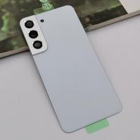 Samsung Galaxy S22 galinio akumuliatoriaus dangtelio stiklinės durys, galinio korpuso dangtelio pakeitimas su kameros objektyvu, S22 S901B 5G telefonui balta