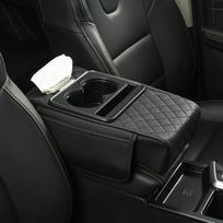 New Portable Center Console Armrest Cushion PU Leather Multifunctional Armrest Pad with Cup Holder Tissue Box Height Increasing juoda
