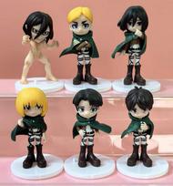 6 vnt./rinkinys Attack on Titan Anime Eren Levi Hange Zoe Erwin Smith Mikasa Ackerma PVC Veiksmo figūrėlės Modelis Žaislas pack by bag white
