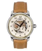 Zeppelin Captain's Line Leather Strap Beige Skeleton Dial Automatic 86585 Men's Watch smėlis