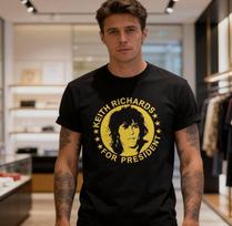 Keith Richards Prezidentu Geltonas Logotipas Unisex Juodi Marškinėliai Unisex Marškinėliai S