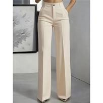  Women's High Waist  Wide Leg Pants Office Trousers With Drapey Fabric L abrikosas